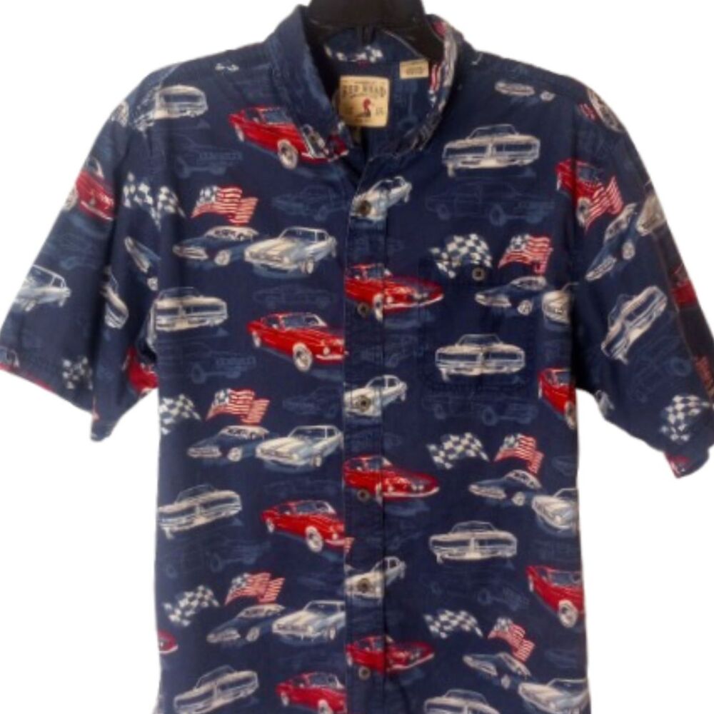 Men's Button-Down Casual Shirt by Red Head Brand Co/ Muscle Cars Race Cars Sz M